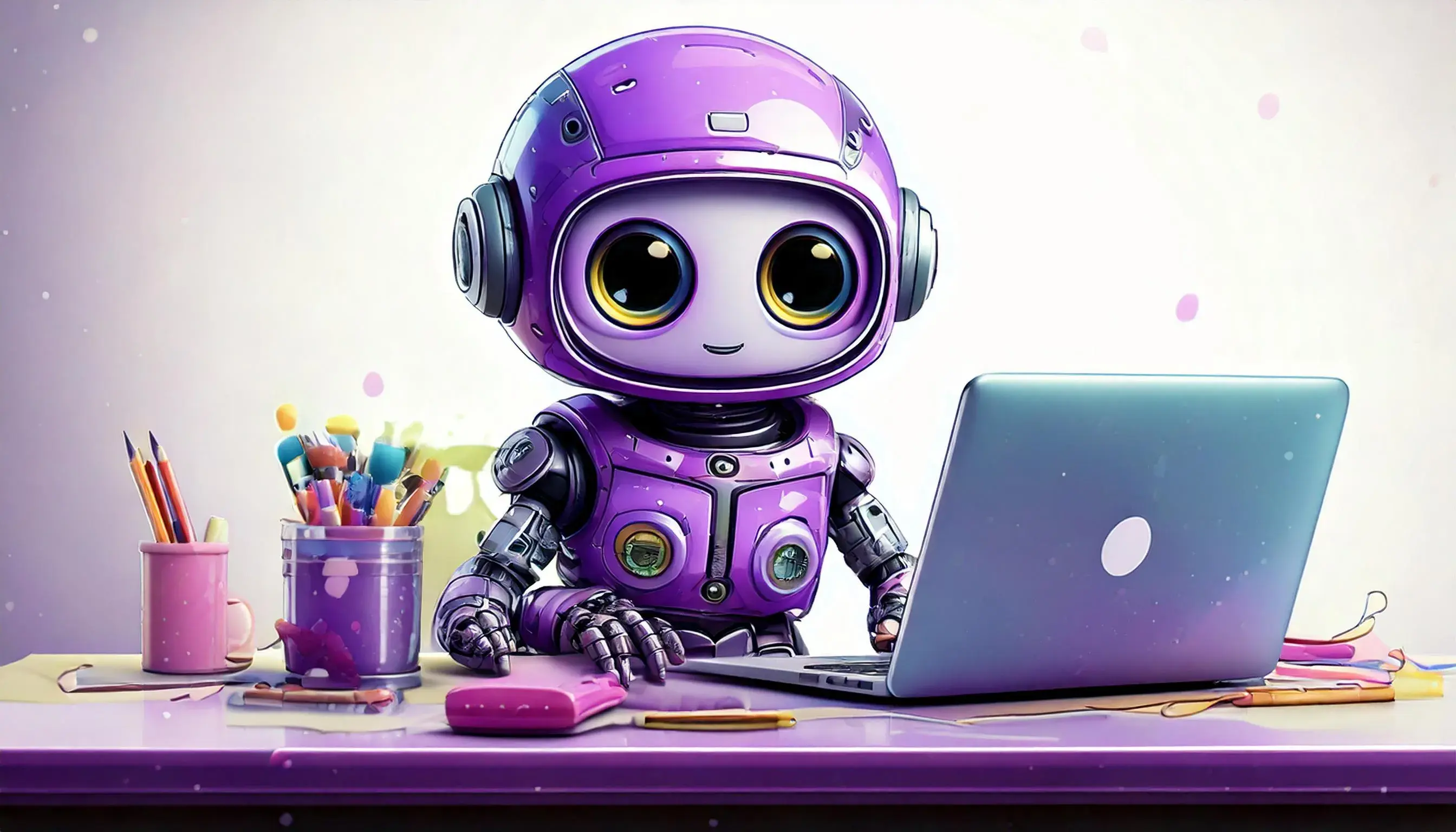 Flowbot robot building an automation blueprint on a laptop